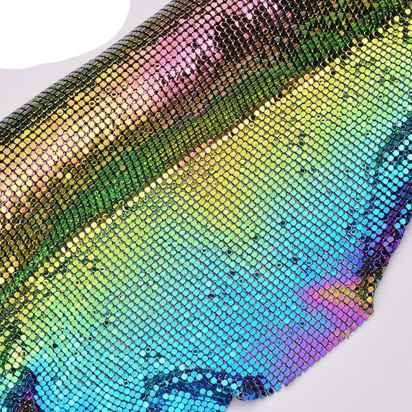 Glitzermatte Metallnetz Regenbogen zum aufnähen 45x150cm